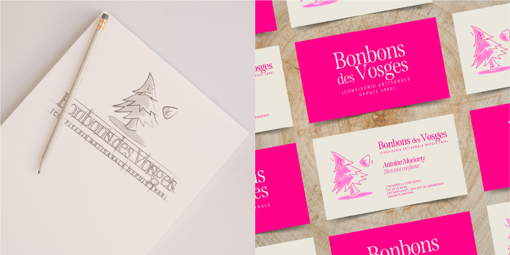 Logo crayonné et cartes de visites